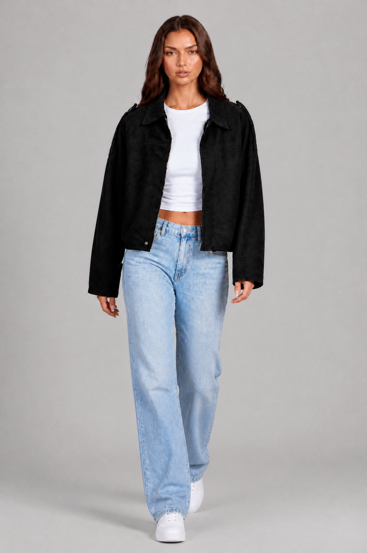 Jean Womens Oversized Suede Jacket, Cropped