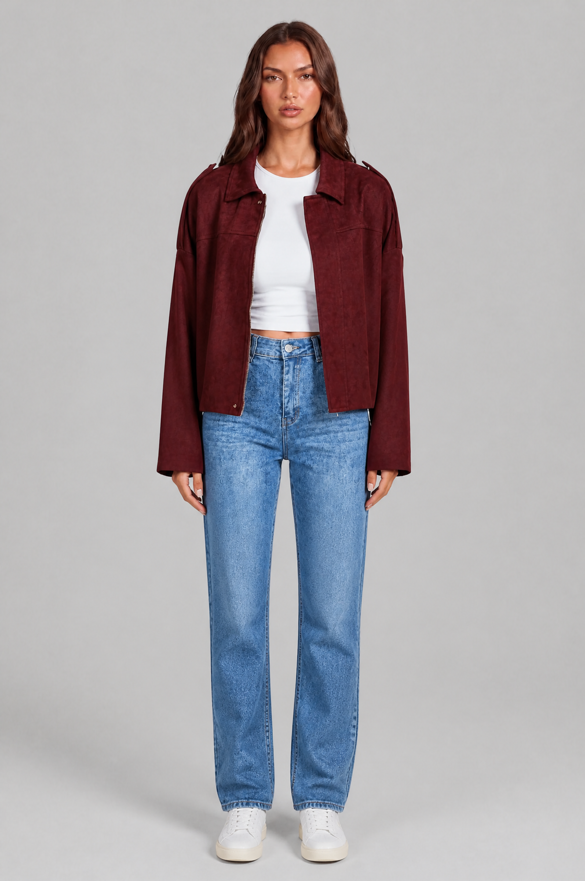 Jean Womens Oversized Suede Jacket, Cropped