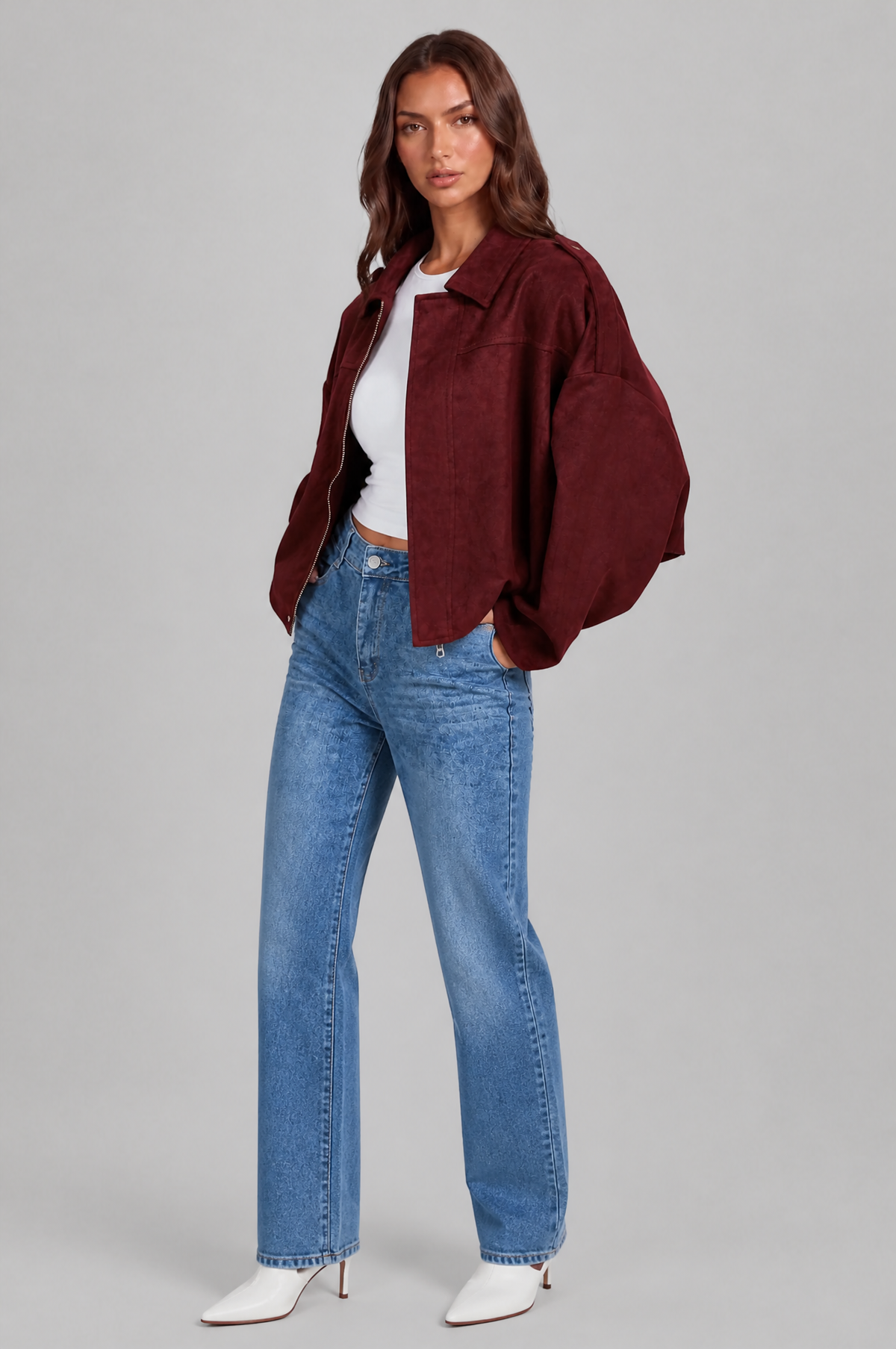 Jean Womens Oversized Suede Jacket, Cropped