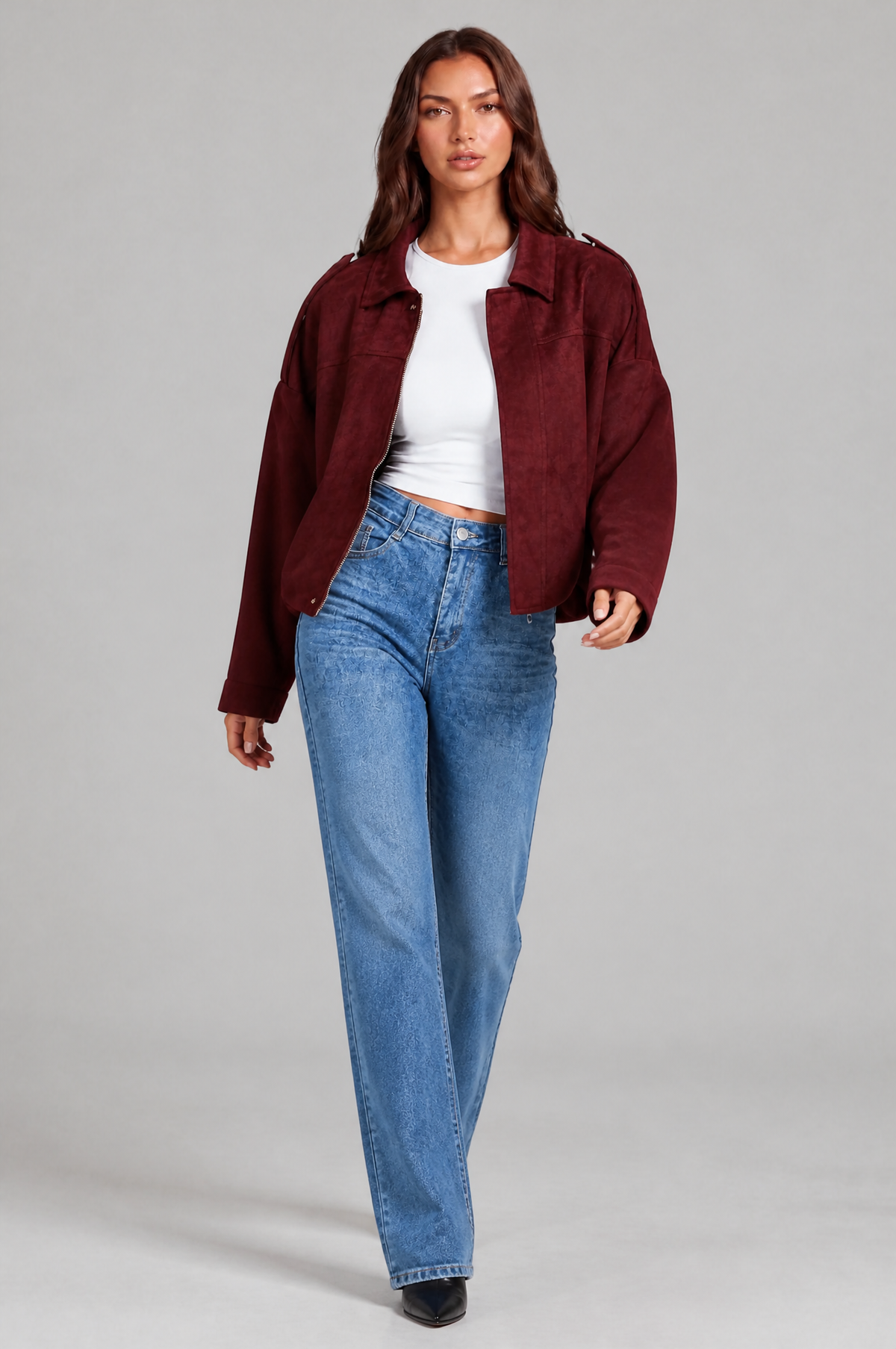 Jean Womens Oversized Suede Jacket, Cropped