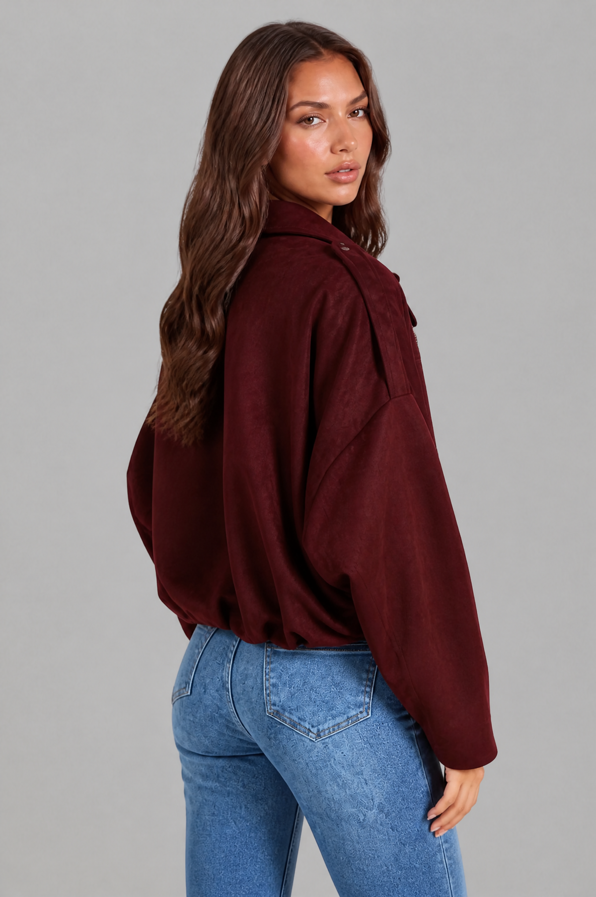 Jean Womens Oversized Suede Jacket, Cropped