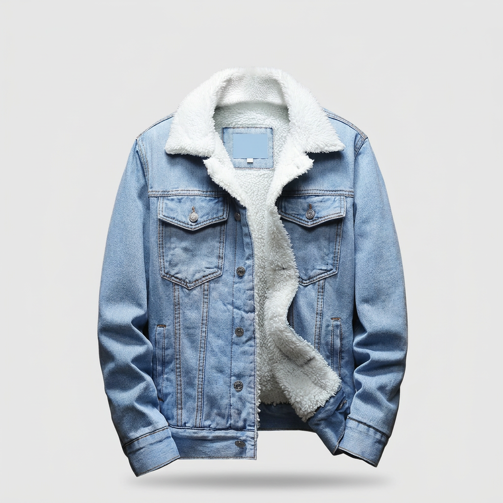 Detlef men's sherpa-lined denim jacket in light blue