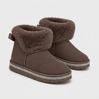 Adrienne | Womens Faux Fur Cuff Ankle Boots | Faux Suede, Faux Shearling Lining, Crystal Trim | Brown, Sizes US 5-10