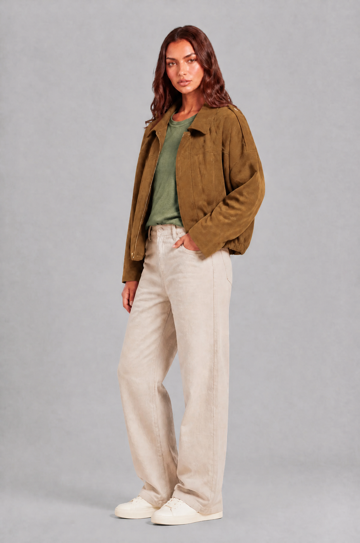 Jean Womens Oversized Suede Jacket, Cropped