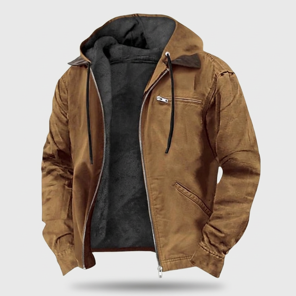Foster Mens Zip Up Hooded Jacket, Casual in brown