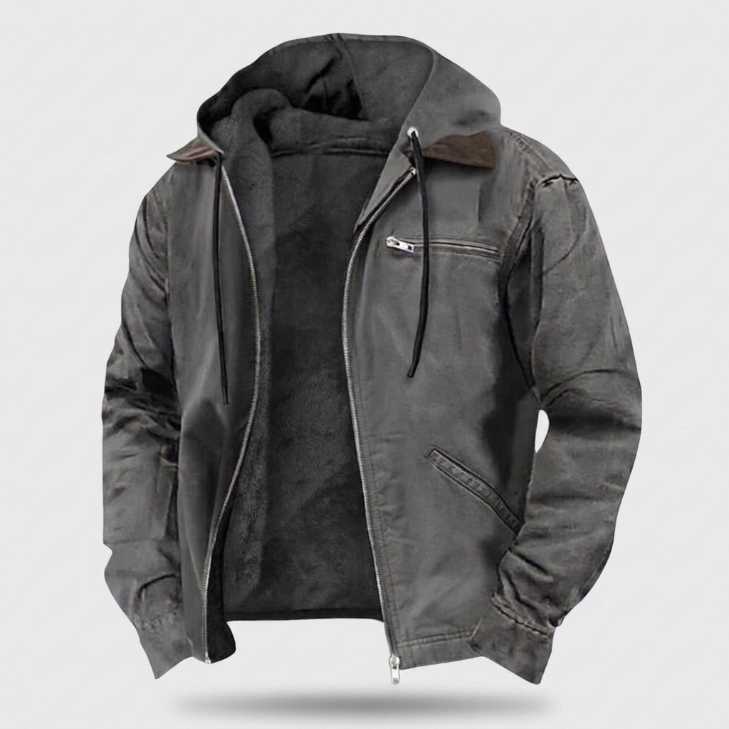 Foster Mens Zip Up Hooded Jacket, Casual in gray