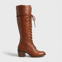 Jane | Womens Leather Boots Lace-Up with Side Zipper | Mid-Calf, Block Heel | Brown, Black, Khaki and More US 3-10