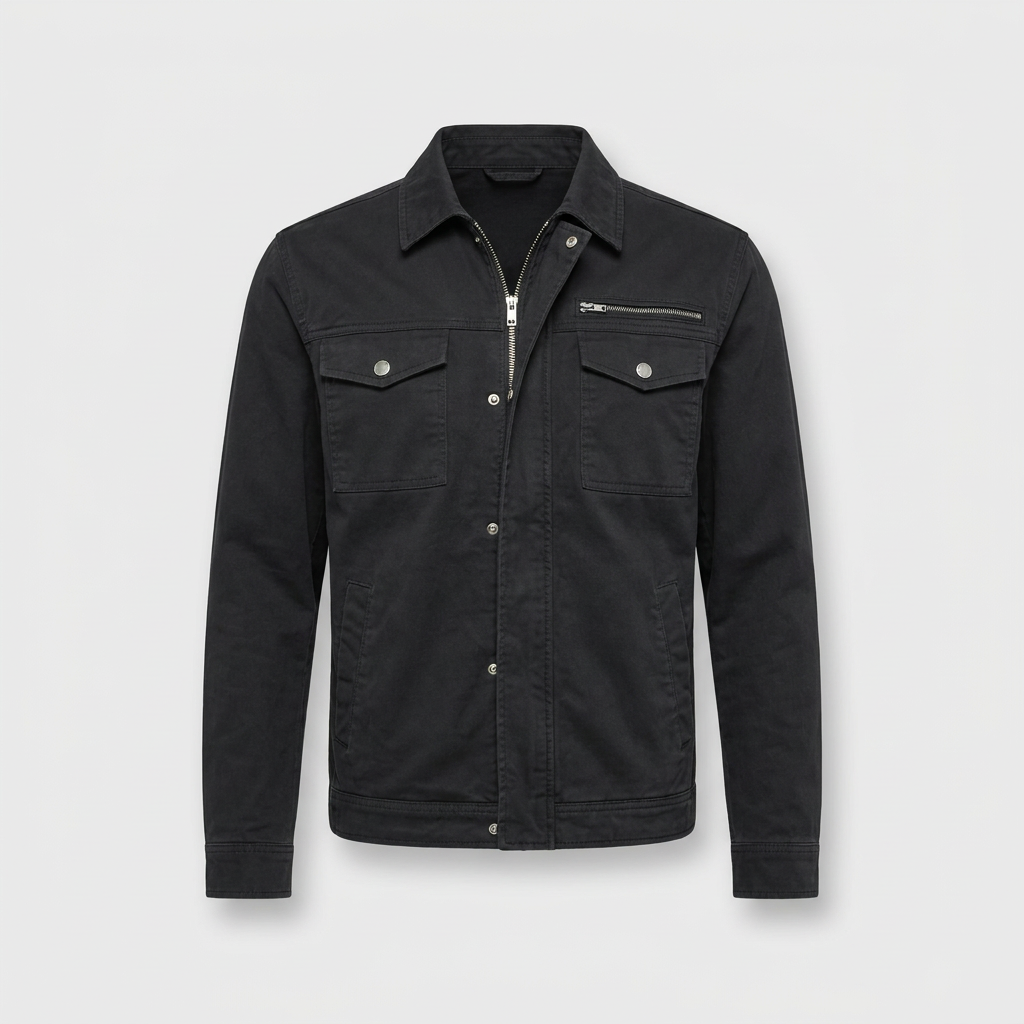 Julian Mens Zip Up Military Jacket, Cotton Twill in black