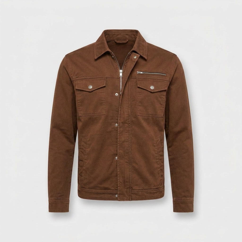 Julian Mens Zip Up Military Jacket, Cotton Twill in brown