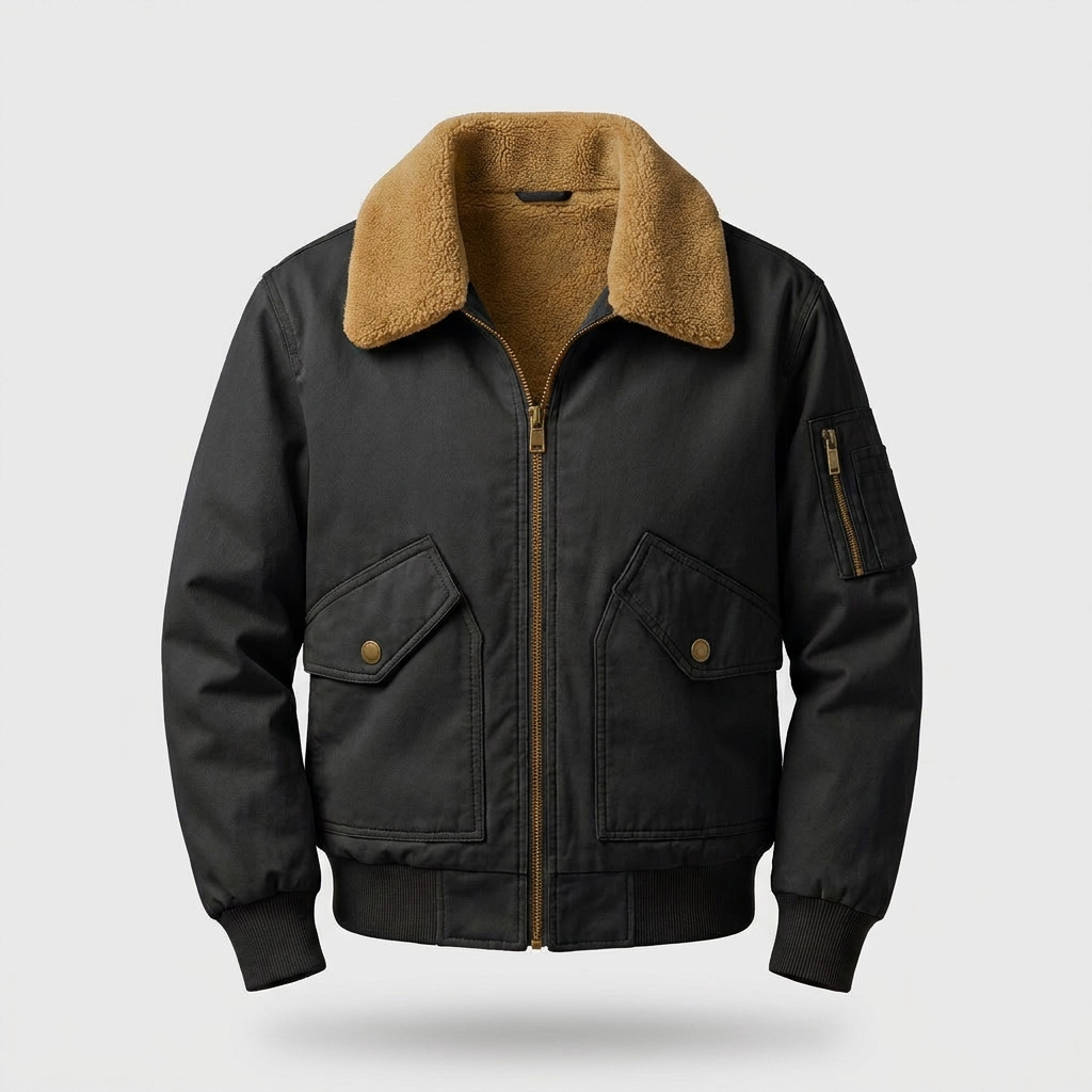 Nick Mens Fleece Lined Bomber Jacket for Winter in black