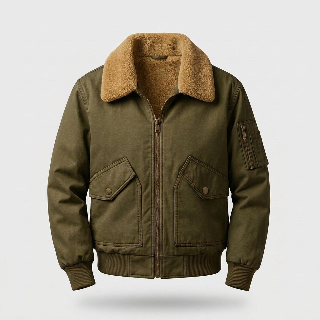 Nick Mens Fleece Lined Bomber Jacket for Winter in green