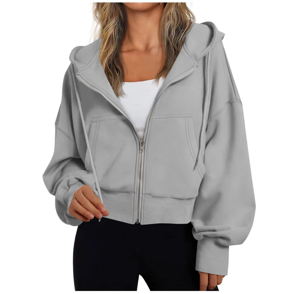 Stephanie Womens Zip Up Hoodie with Hood in Gray