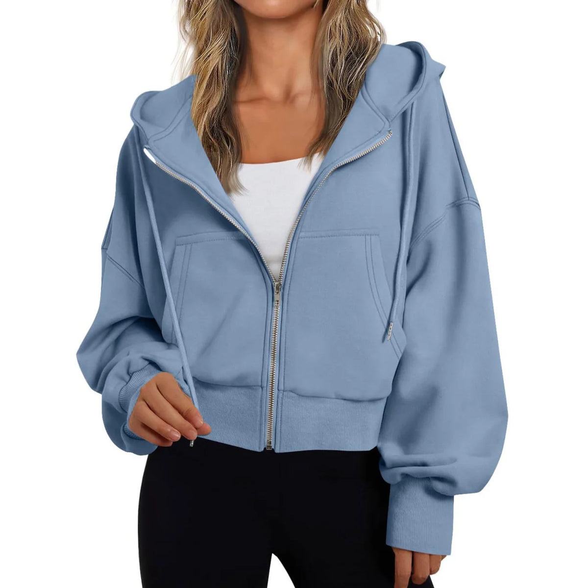 Stephanie Womens Zip Up Hoodie with Hood in Blue