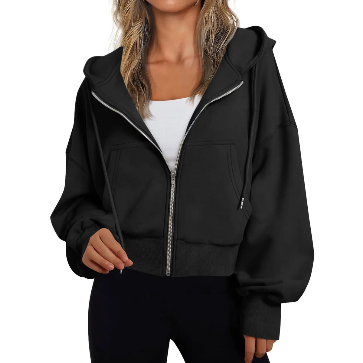 Stephanie Womens Zip Up Hoodie with Hood in Black