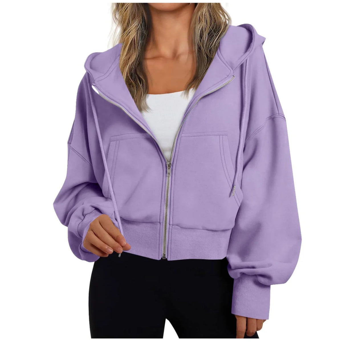 Stephanie Womens Zip Up Hoodie with Hood in Purple
