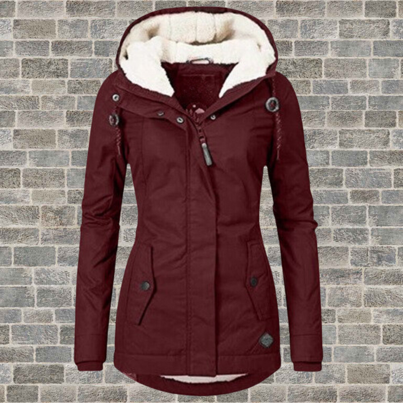Lacey Womens Winter Jacket with Hood and Fleece Lining in Burgundy