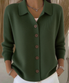 Women's Button-Up Collared Cardigan, Relaxed Fit | Structured Collar, Everyday Layer | 9 Colorways | S–5XL