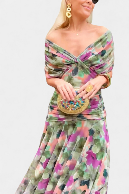 Florendra™ | Long Floral Dress V-Neck