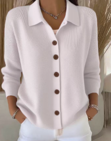 Women's Button-Up Collared Cardigan, Relaxed Fit | Structured Collar, Everyday Layer | 9 Colorways | S–5XL