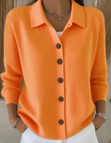 Women's Button-Up Collared Cardigan, Relaxed Fit | Structured Collar, Everyday Layer | 9 Colorways | S–5XL