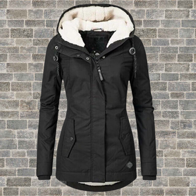 Lacey Womens Winter Jacket with Hood and Fleece Lining in Black