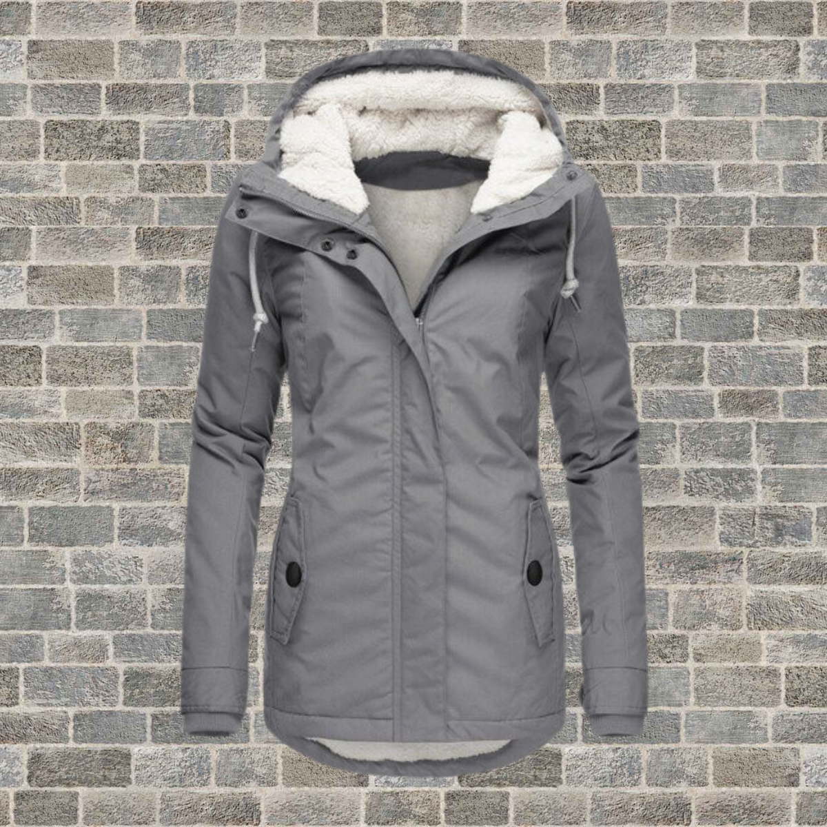Lacey Womens Winter Jacket with Hood and Fleece Lining in Gray