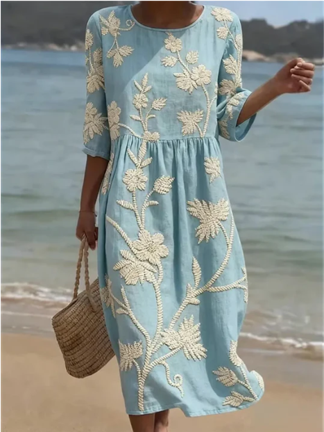 Rosavelle™ | Plant & Flower Print Midi Dress
