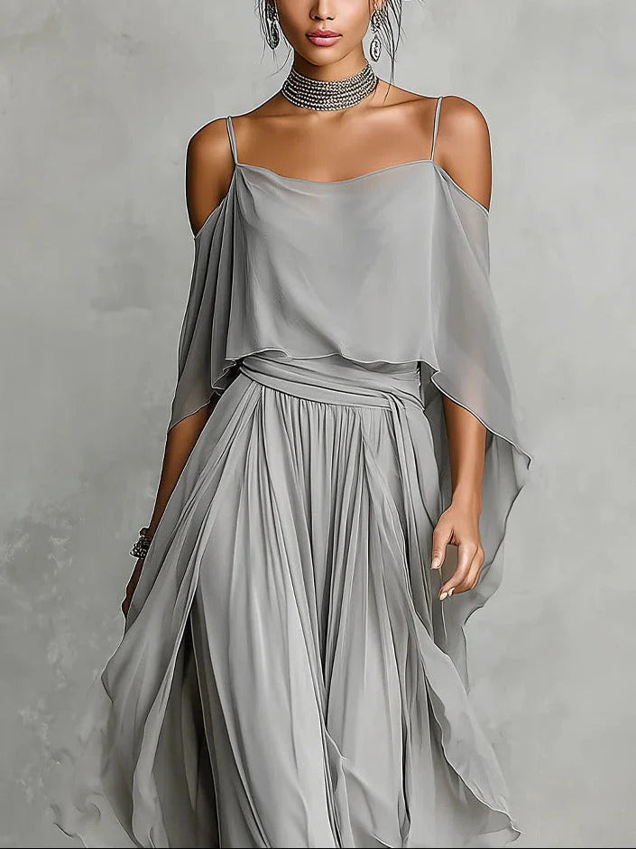 Isabela™ | Gray Fluid Set with Strappy Top and Lightweight Pants