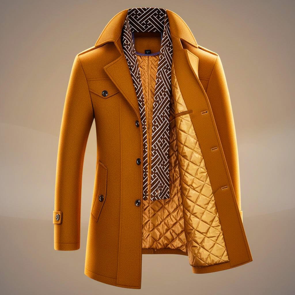 Kensworth Mens Virgin Wool Coat with Detachable Scarf