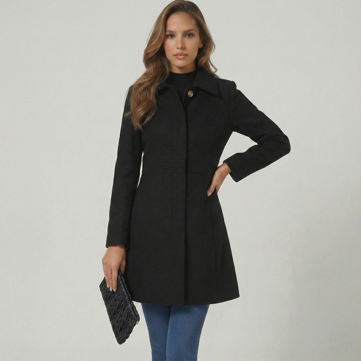 Josephine Womens A-Line Winter Coat with Button Placket