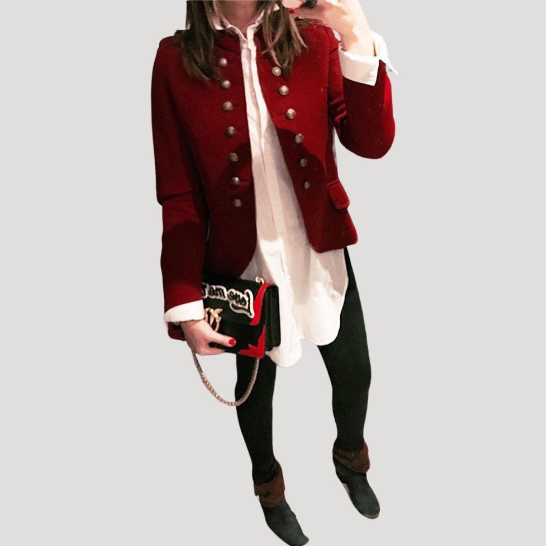 Women's Double-Breasted Military Cropped Jacket | Stand Collar, Silver Buttons, Epaulettes | 5 Colorways | S–5XL