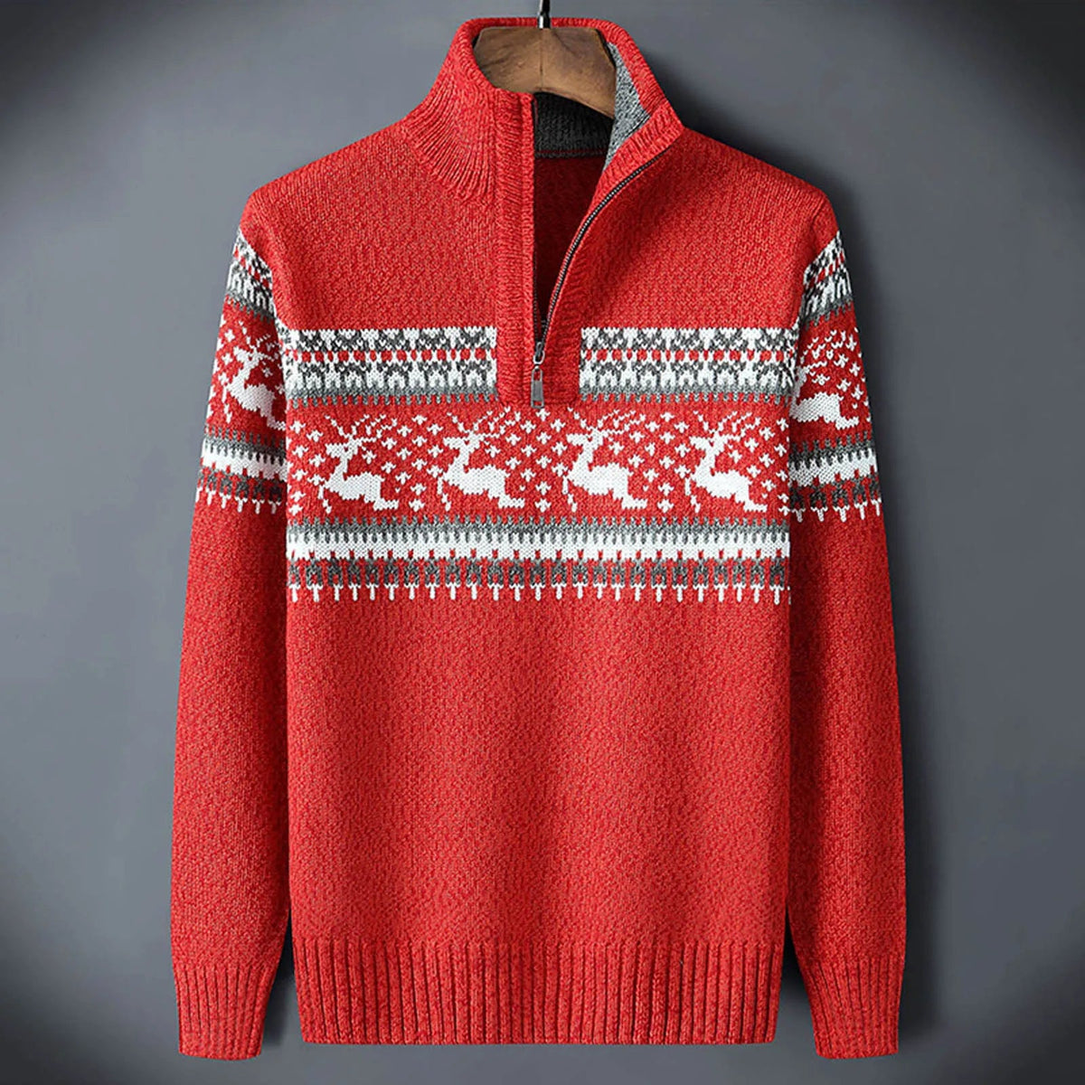 Daniel Mens Fair Isle Half-Zip Sweater in Red