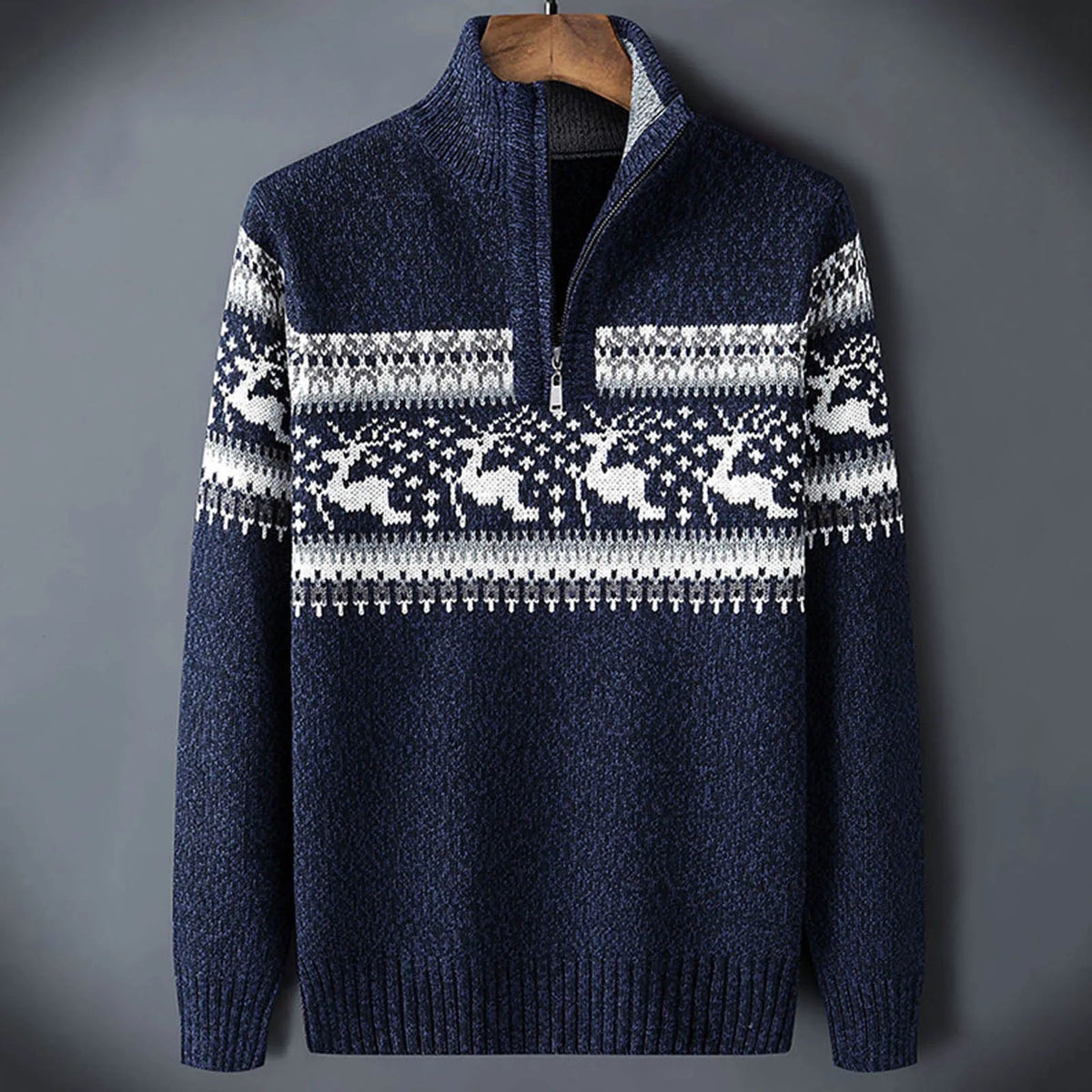 Daniel Mens Fair Isle Half-Zip Sweater in Blue