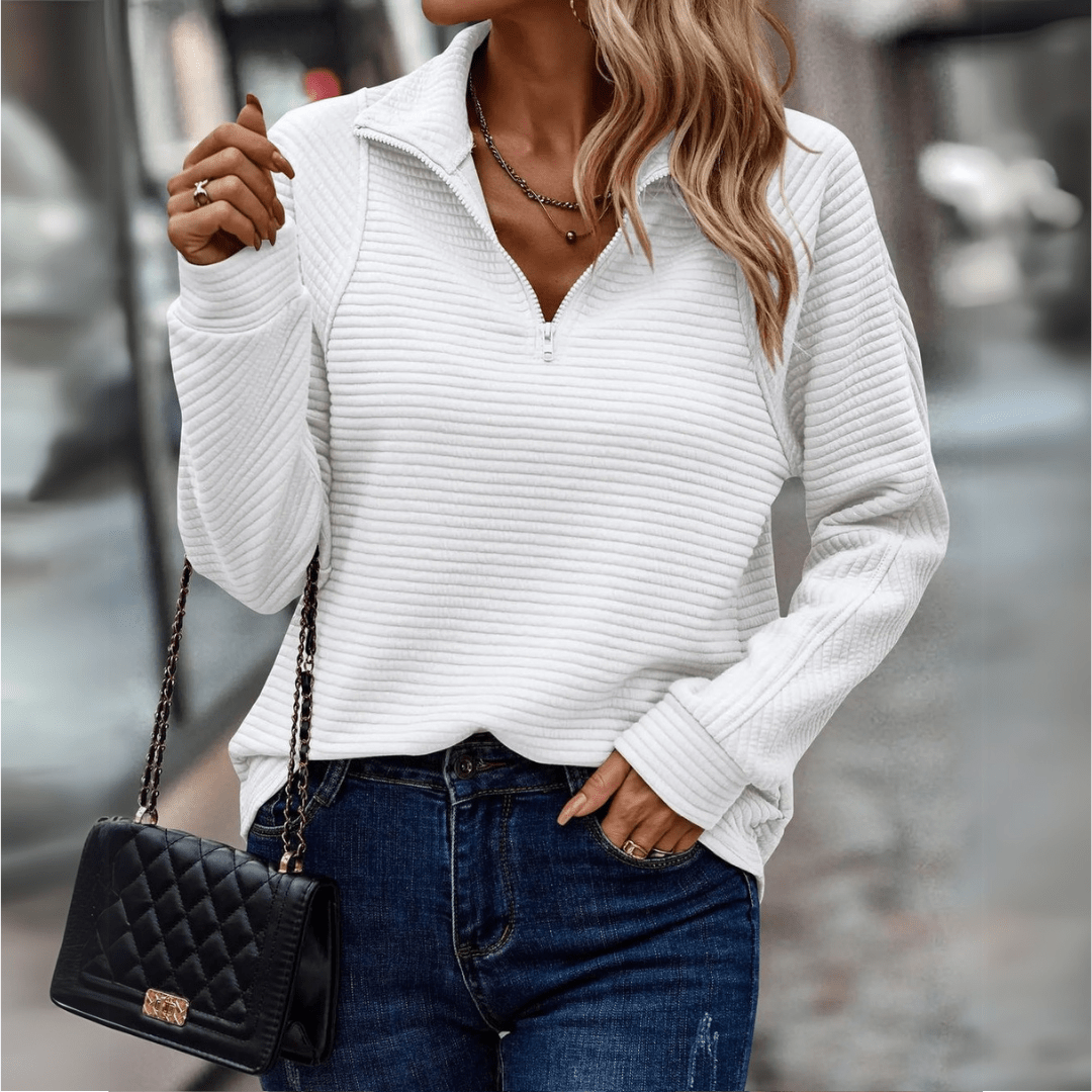 Lavra | Women's Half-Zip Pullover Sweater — Ribbed Texture with Adjustable Zip Collar in 6 Colors | Westmere