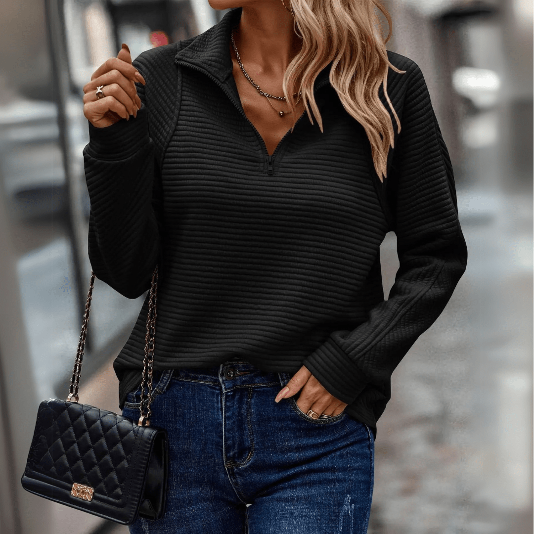 Lavra | Women's Half-Zip Pullover Sweater — Ribbed Texture with Adjustable Zip Collar in 6 Colors | Westmere
