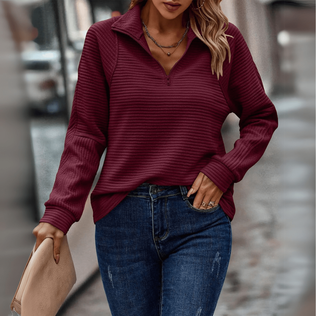 Lavra | Women's Half-Zip Pullover Sweater — Ribbed Texture with Adjustable Zip Collar in 6 Colors | Westmere
