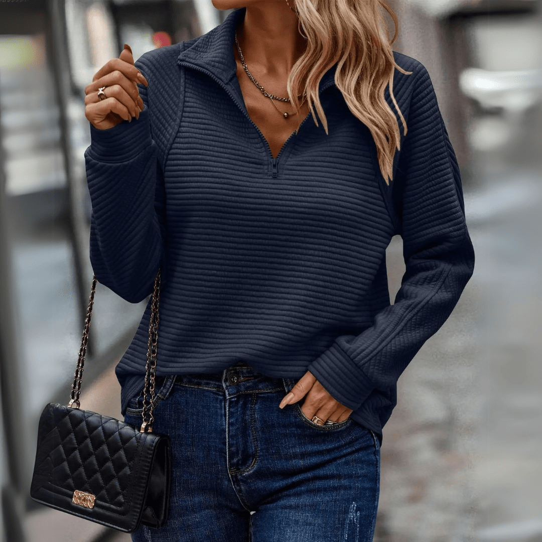 Lavra | Women's Half-Zip Pullover Sweater — Ribbed Texture with Adjustable Zip Collar in 6 Colors | Westmere