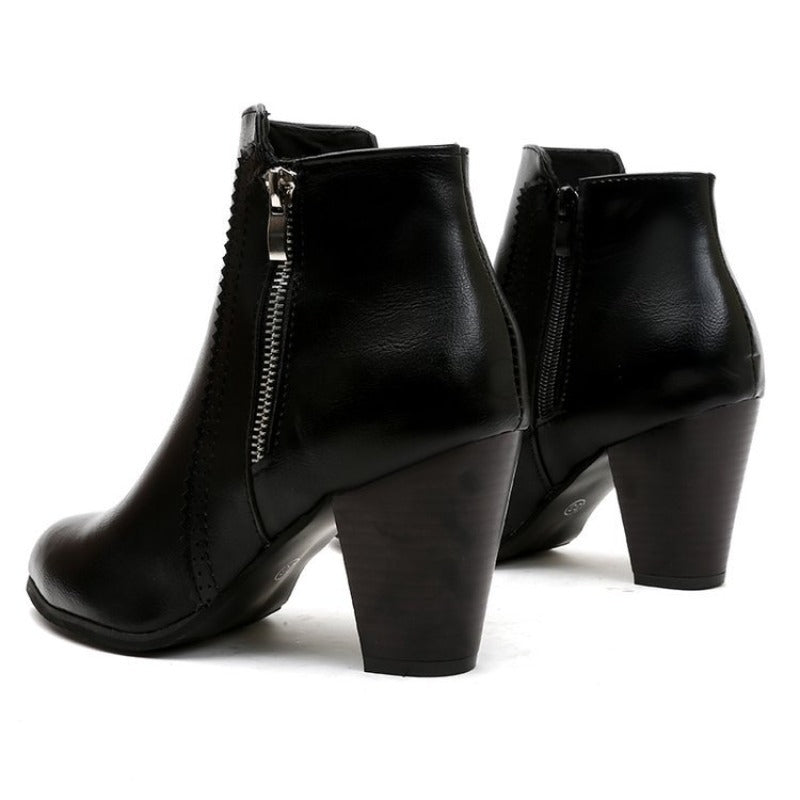 Lena Womens Ankle Boots with Side Zip and 1.6 Inch Block Heel