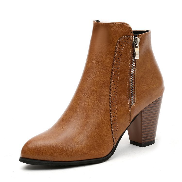 Lena Womens Ankle Boots with Side Zip and 1.6 Inch Block Heel