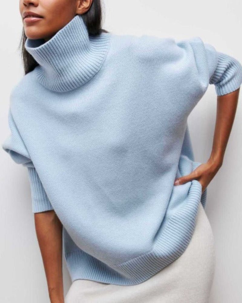 Women's Oversized Turtleneck Sweater, Poncho Drape | Ribbed Neck, Cuffs & Hem | 8 Colorways | XS–3XL