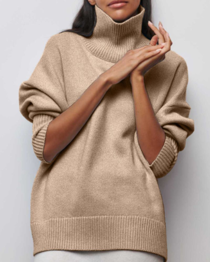 Women's Oversized Turtleneck Sweater, Poncho Drape | Ribbed Neck, Cuffs & Hem | 8 Colorways | XS–3XL