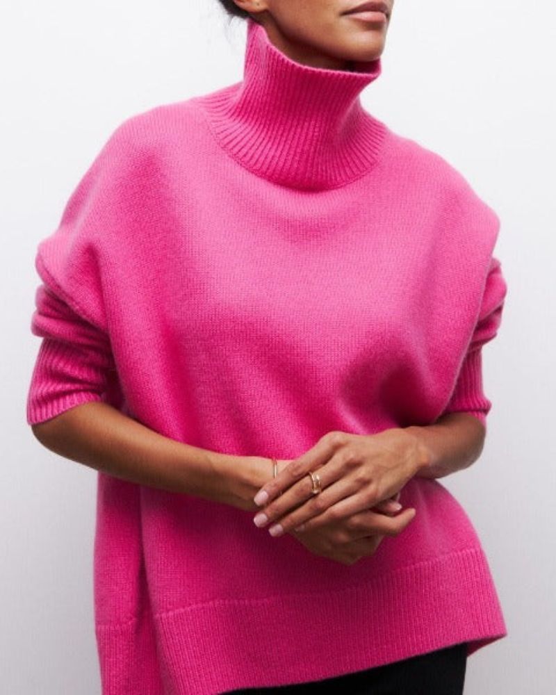 Women's Oversized Turtleneck Sweater, Poncho Drape | Ribbed Neck, Cuffs & Hem | 8 Colorways | XS–3XL