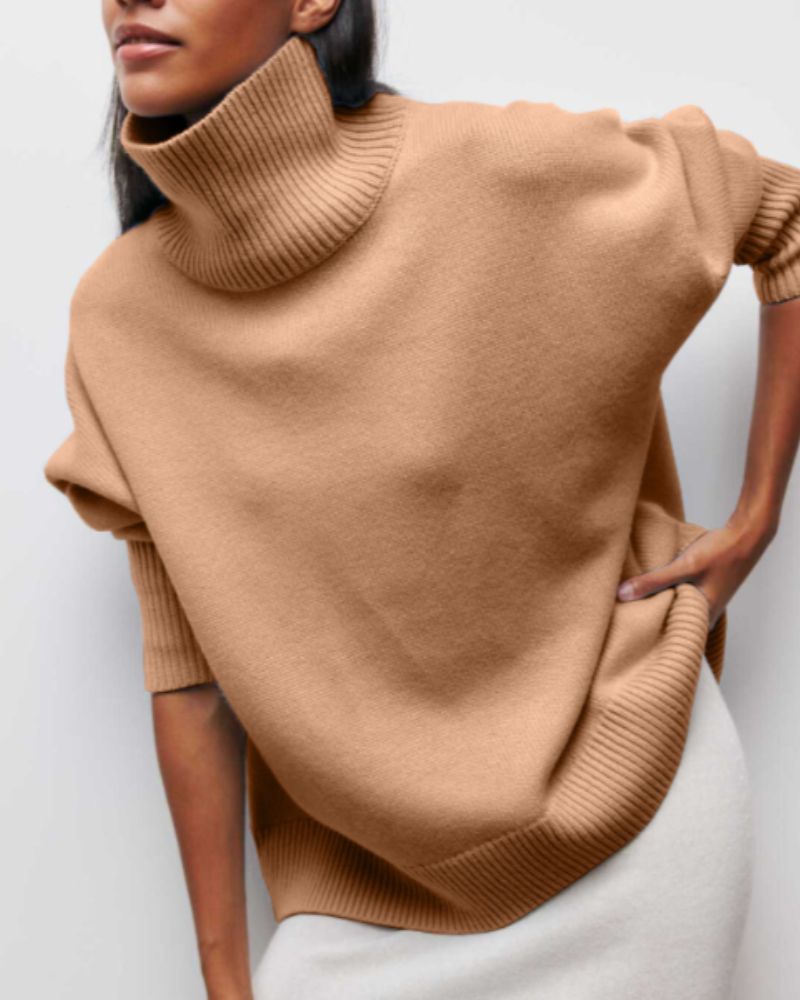 Women's Oversized Turtleneck Sweater, Poncho Drape | Ribbed Neck, Cuffs & Hem | 8 Colorways | XS–3XL