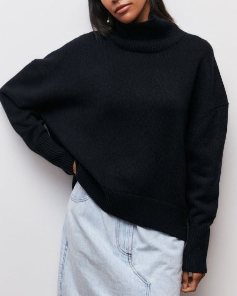 Women's Oversized Turtleneck Sweater, Poncho Drape | Ribbed Neck, Cuffs & Hem | 8 Colorways | XS–3XL