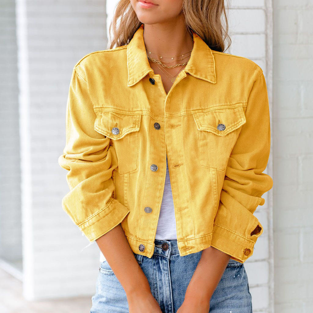 Women's Cropped Long-Sleeve Jacket, Waist-Skimming | Classic Collar, Button-Front Closure | 5 Colorways | XS–2XL