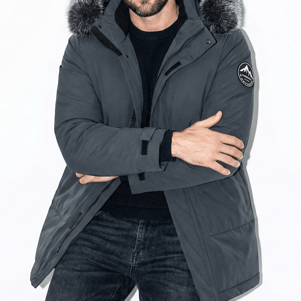 Cole Mens Winter Parka Jacket with Hood in Gray