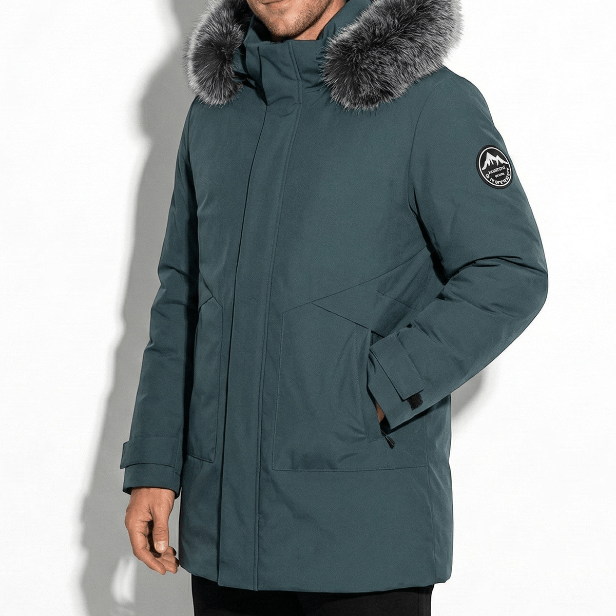 Cole Mens Winter Parka Jacket with Hood in Green