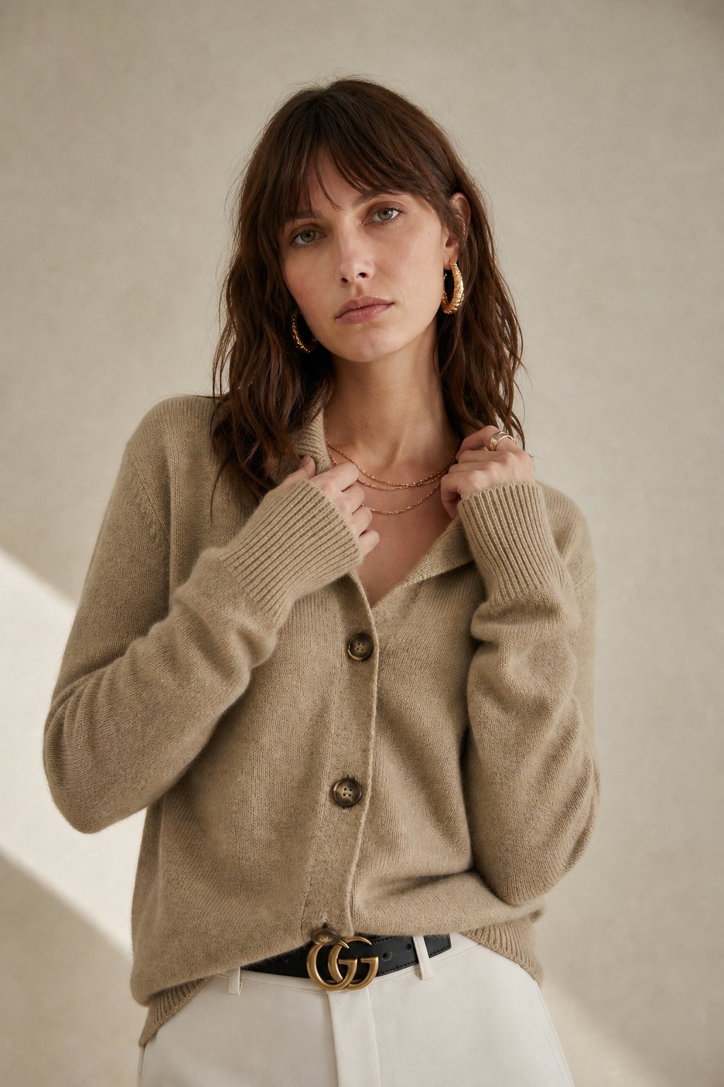 Lindsey Womens Cashmere Blend Cardigan with Statement Buttons