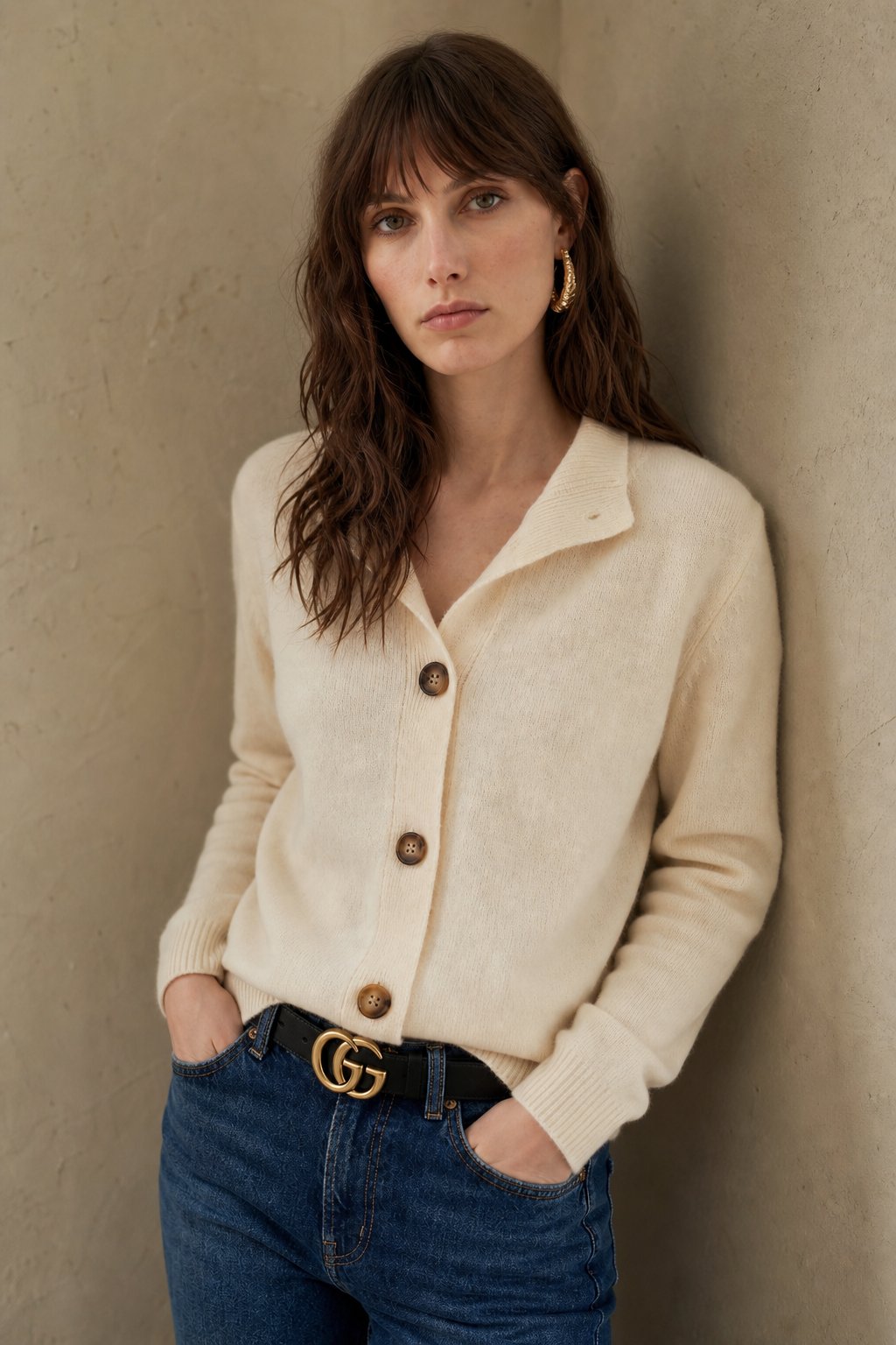 Lindsey Womens Cashmere Blend Cardigan with Statement Buttons