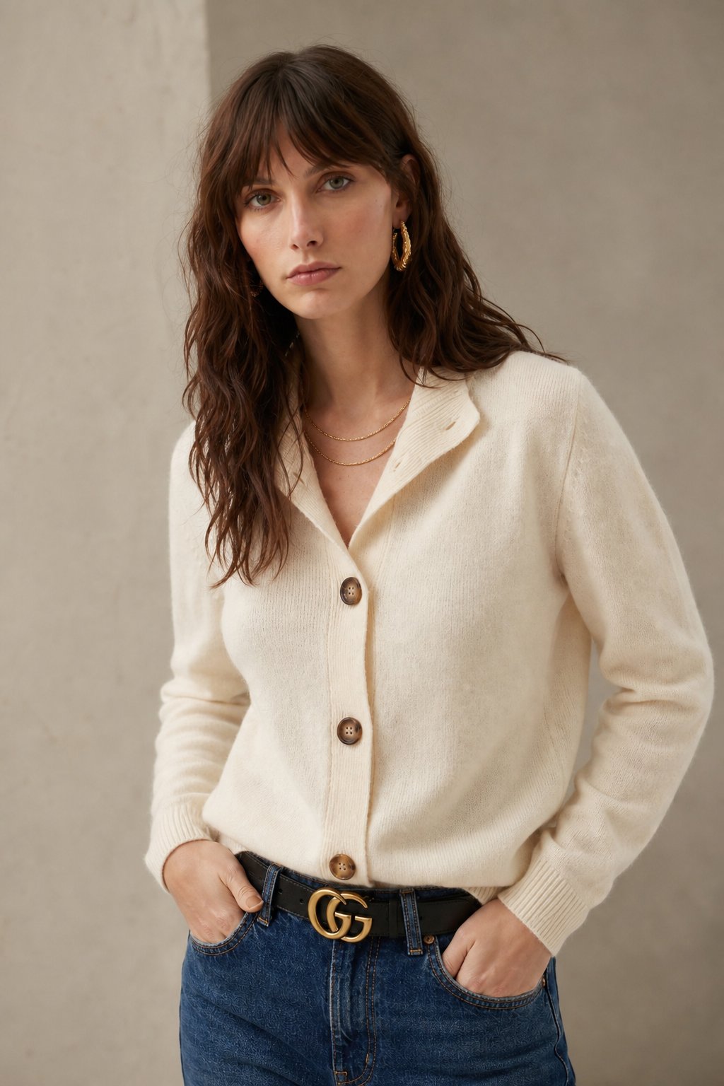 Lindsey Womens Cashmere Blend Cardigan with Statement Buttons